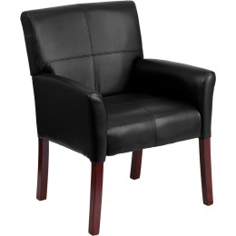 Flash Furniture BT-353-BK-LEA-GG Black Leather Executive Side Reception Chair with Mahogany Legs