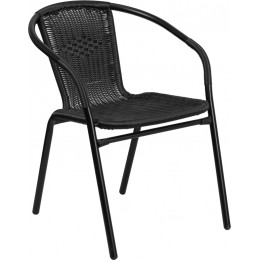 Flash Furniture 2-TLH-037-BK-GG Black Rattan Indoor-Outdoor Restaurant Stack Chair, Set of 2