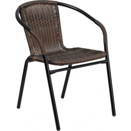 Flash Furniture 2-TLH-037-DK-BN-GG Dark Brown Rattan Indoor-Outdoor Restaurant Stack Chair, Set of 2