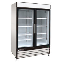 Maxx Cold MXM2-48RSBHC Free-Standing Glass Double Door Refrigerated Sliding Merchandiser Black